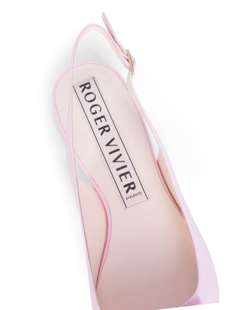 Roger Vivier Logo Leather Slingback Pointed Toe Ballet Flats Pink-designer resale