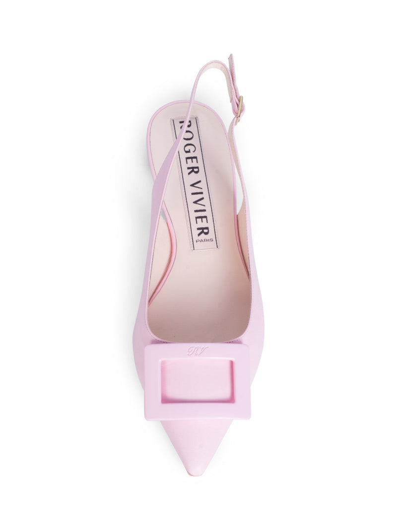 Roger Vivier Logo Leather Slingback Pointed Toe Ballet Flats Pink-designer resale