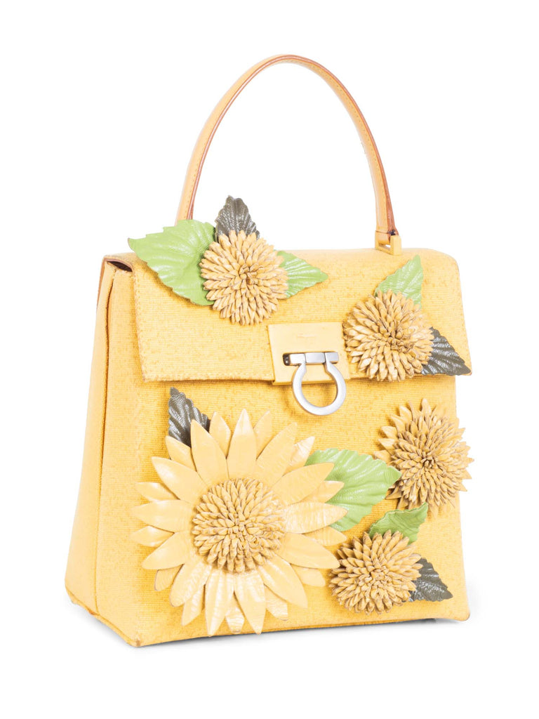 Salvatore Ferragamo Ganchini Leather Applique Top Handle Bag Yellow-designer resale
