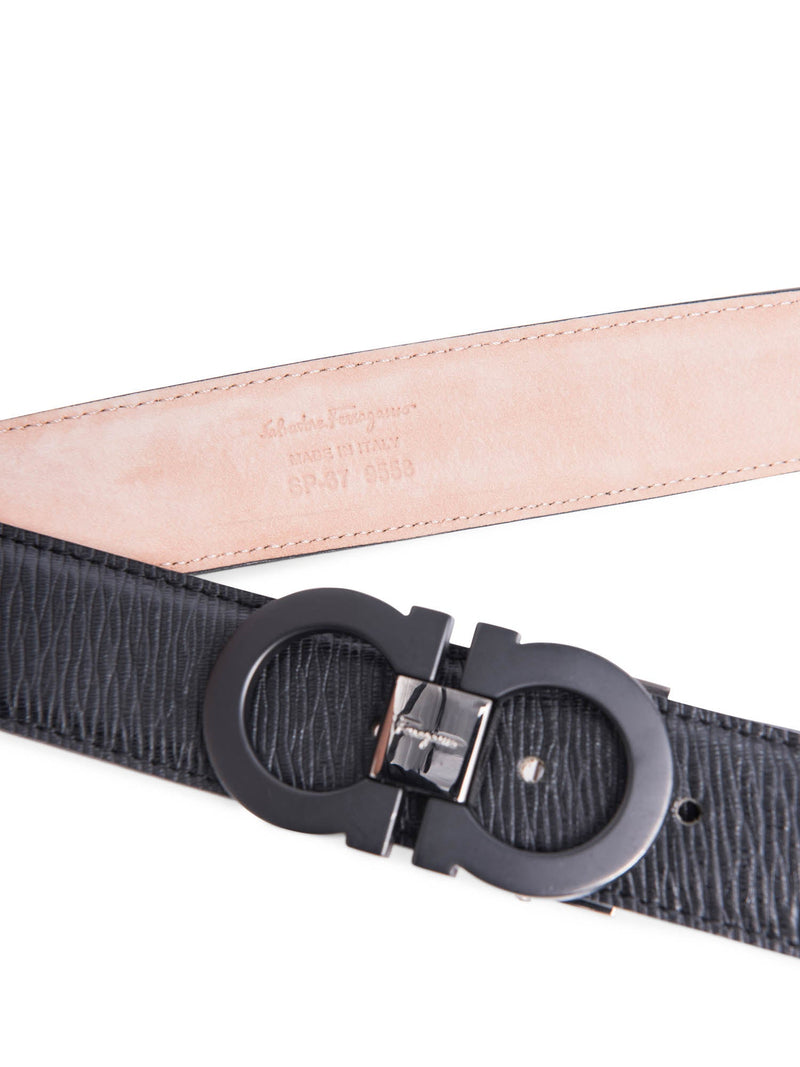 Salvatore Ferragamo Ganchini Leather Buckle Belt Black-designer resale