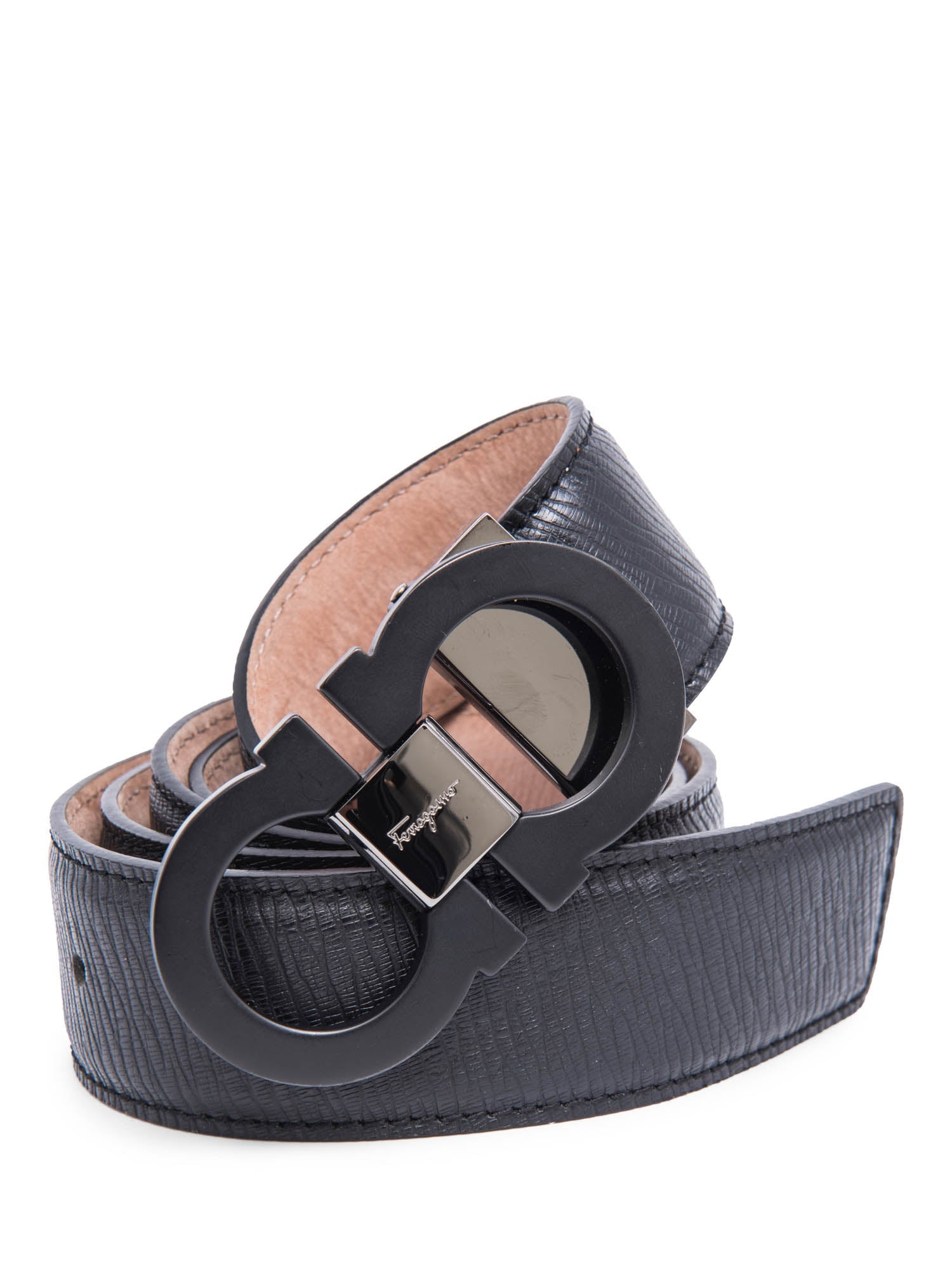 Salvatore Ferragamo Ganchini Leather Buckle Belt Black-designer resale