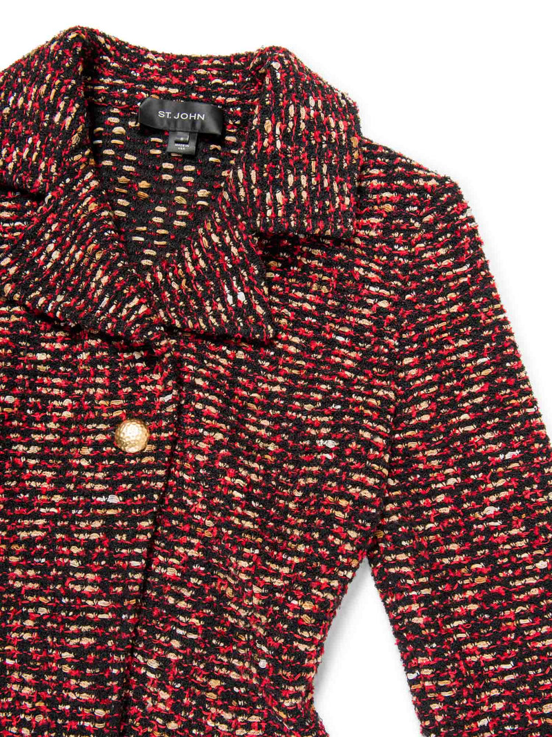 St John Tweed Knit Jacket Black Red-designer resale