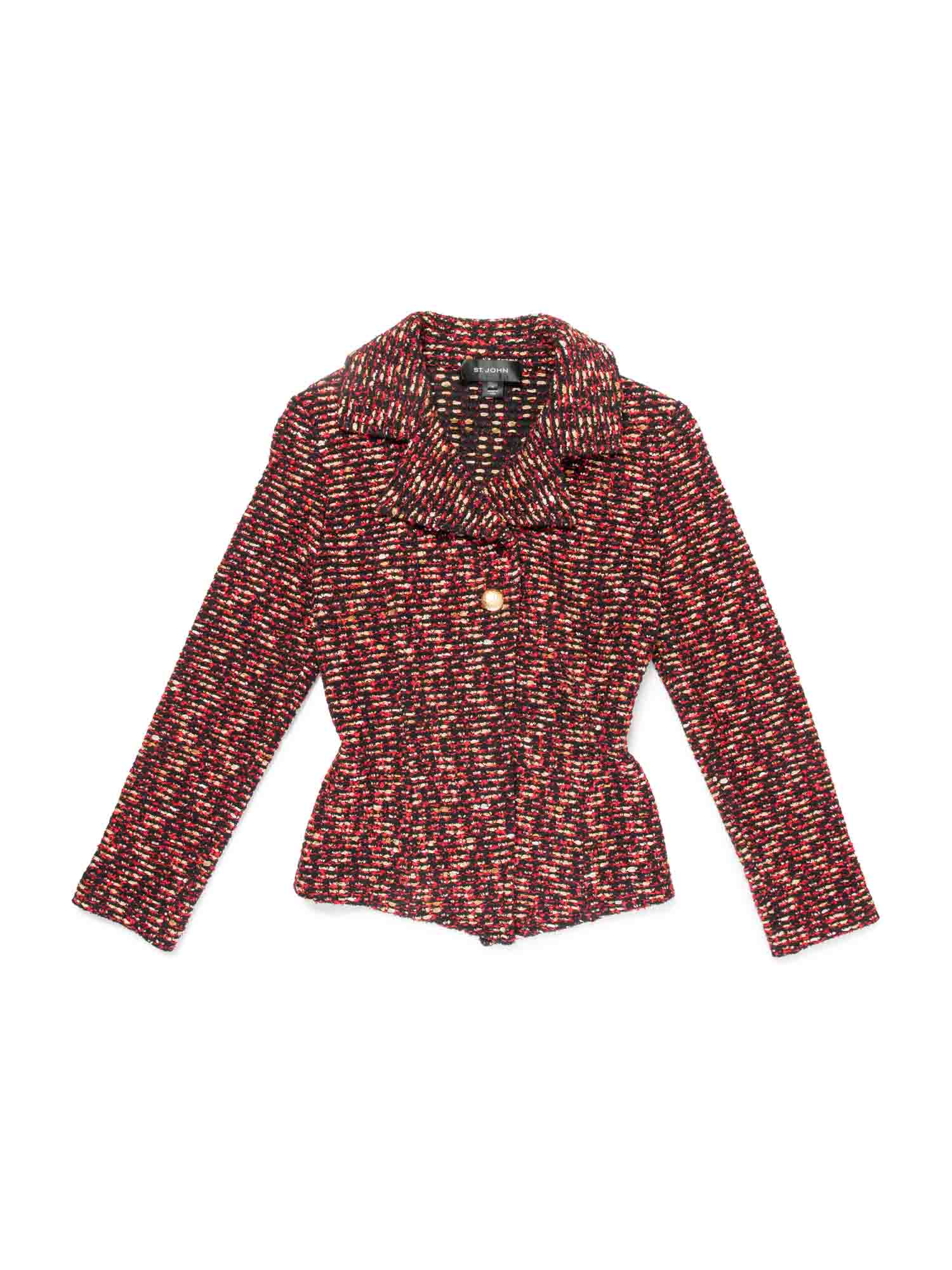 St John Tweed Knit Jacket Black Red-designer resale