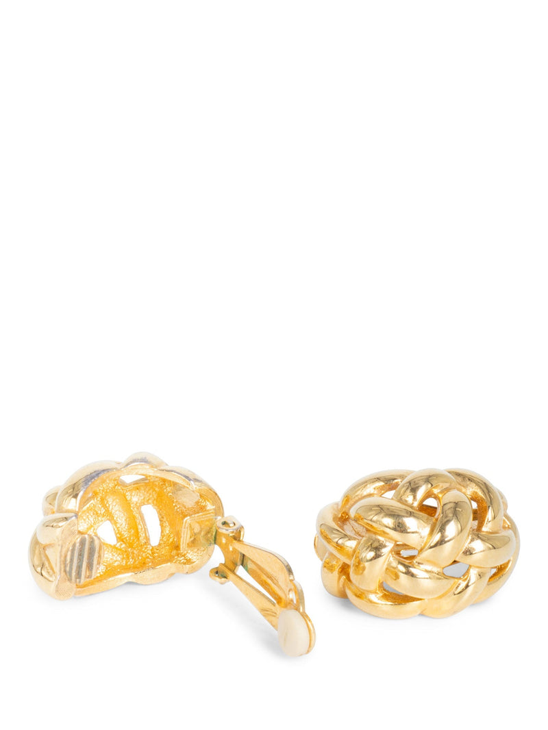 St. John 24K Gold Plated Woven Clip On Earrings-designer resale