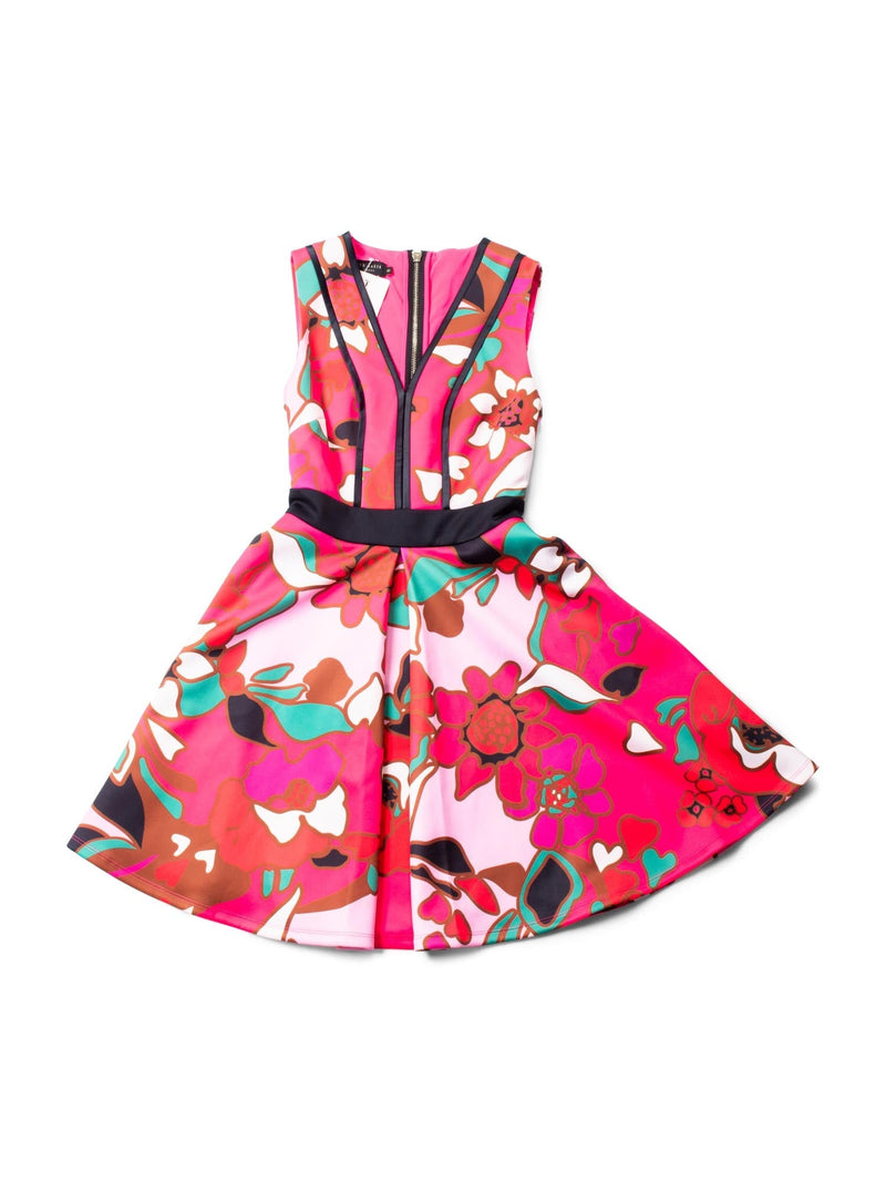 Ted Baker Floral Pleated A-Line Dress Pink Multicolor-designer resale