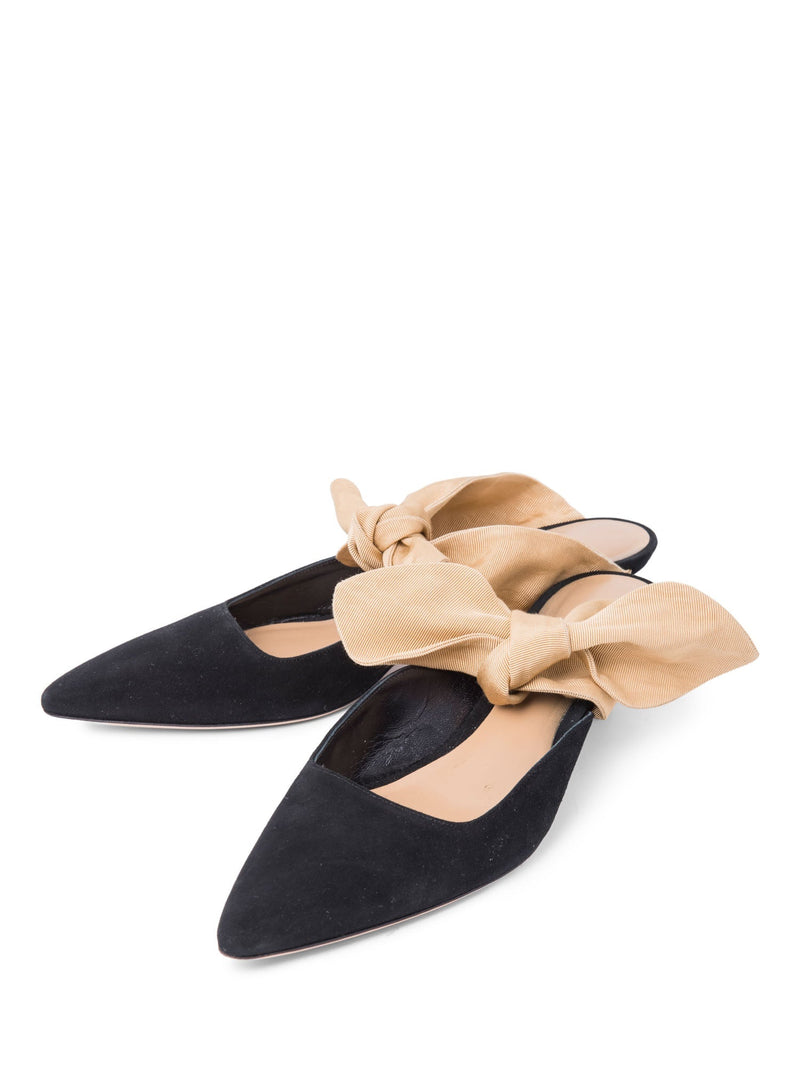 The Row Suede Slip On Bow Kitten Heels Black Gold-designer resale