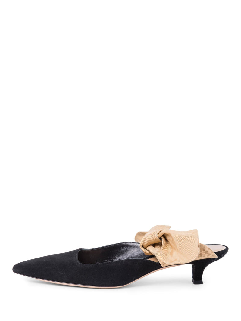 The Row Suede Slip On Bow Kitten Heels Black Gold-designer resale