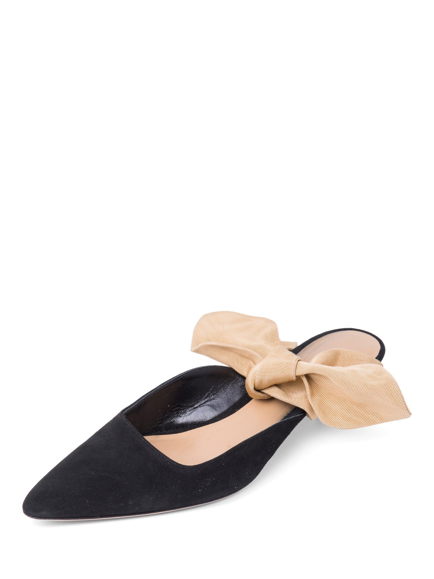 The Row Suede Slip On Bow Kitten Heels Black Gold-designer resale