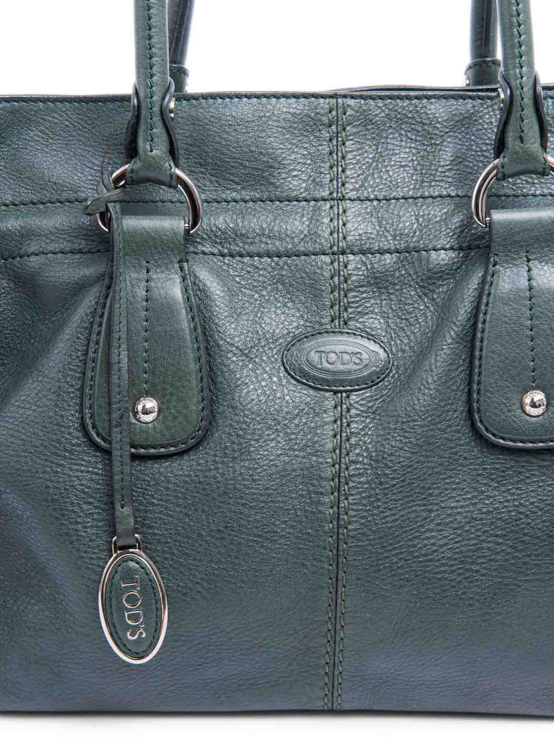 Tod`s Logo Leather Top Handle Bag Green Silver-designer resale