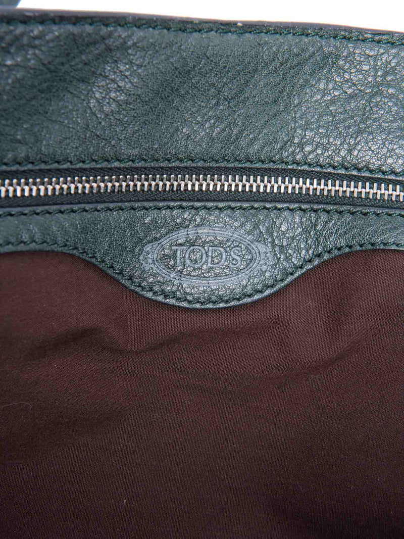 Tod`s Logo Leather Top Handle Bag Green Silver-designer resale