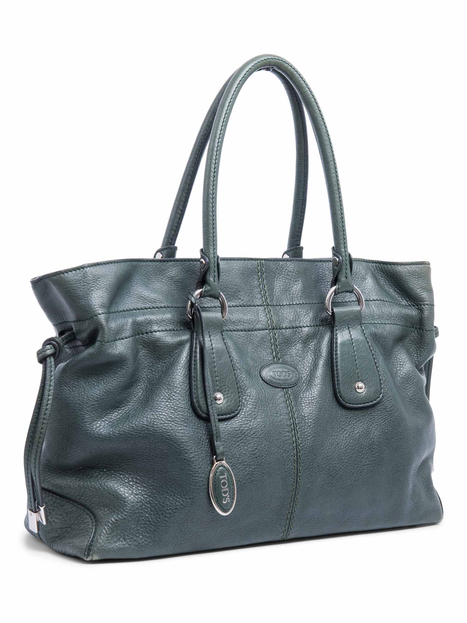 Tod`s Logo Leather Top Handle Bag Green Silver