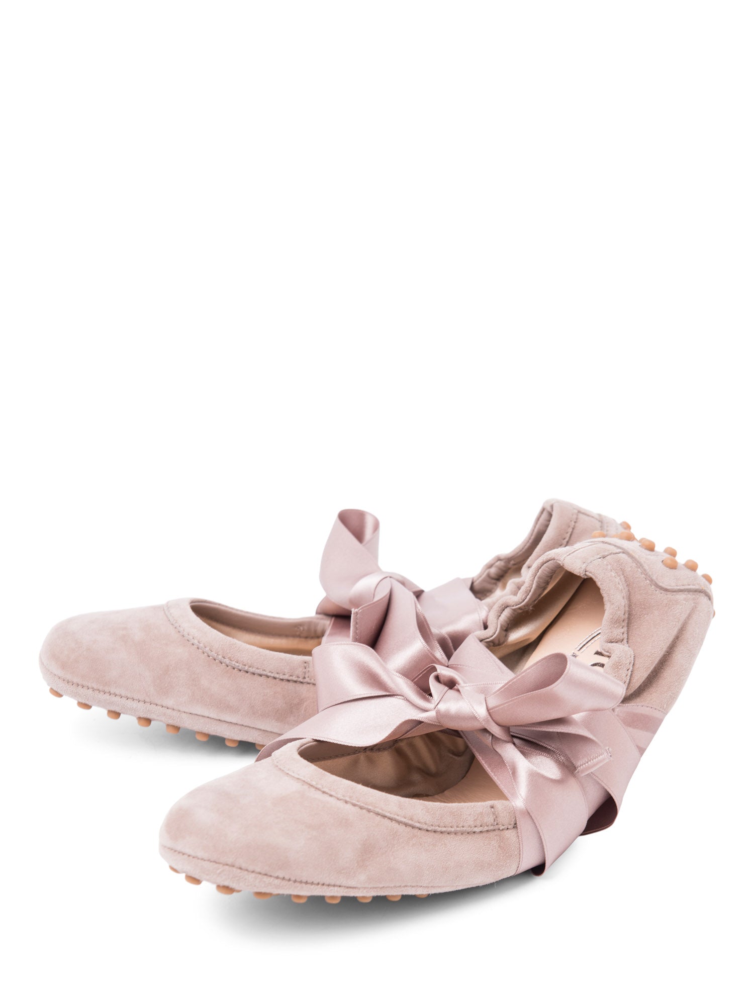 Tod`s Suede Ballet Flats with Ribbons Taupe