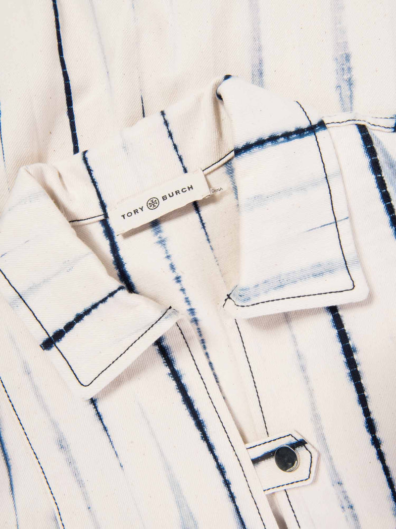 Tory Burch Denim Striped Dress White Blue-designer resale