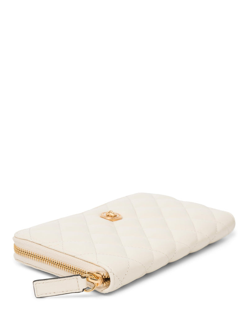 Versace Logo Quilted Leather Long Zippered Wallet Ivory-designer resale