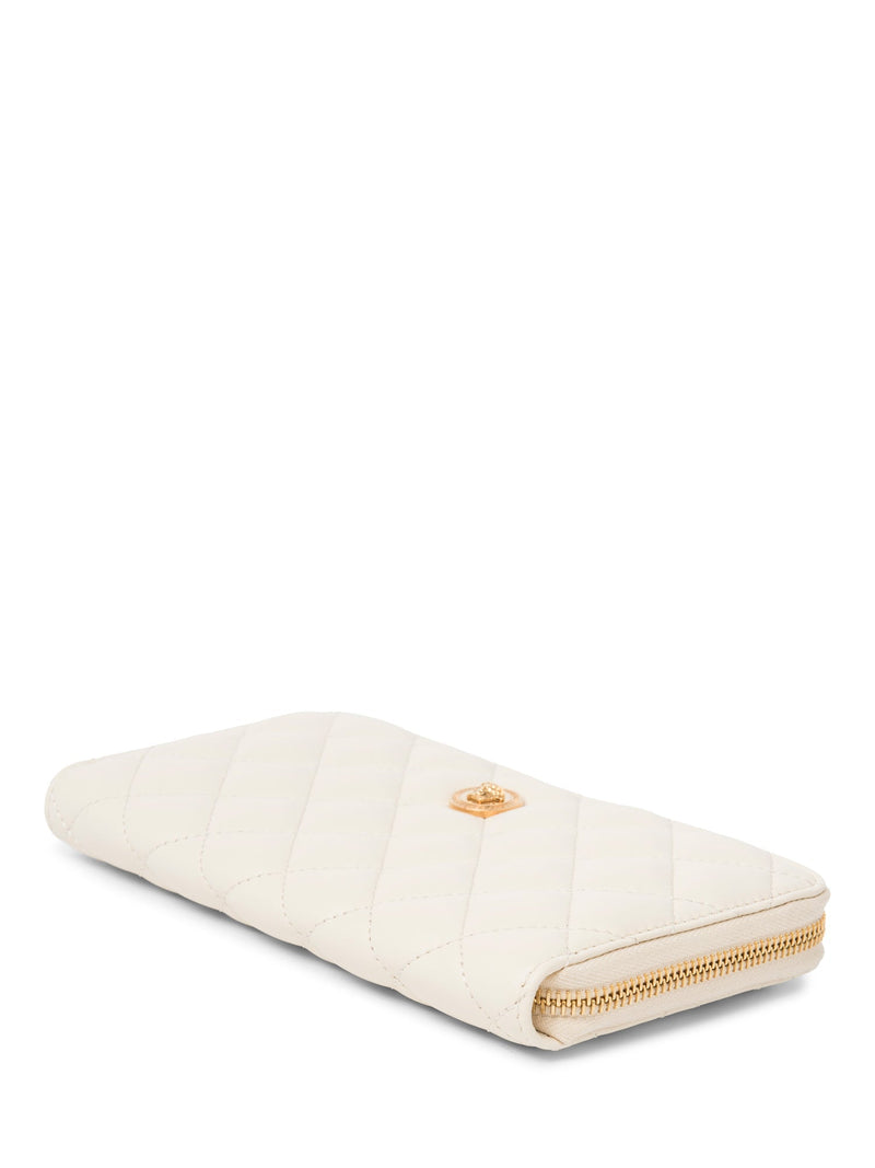 Versace Logo Quilted Leather Long Zippered Wallet Ivory-designer resale