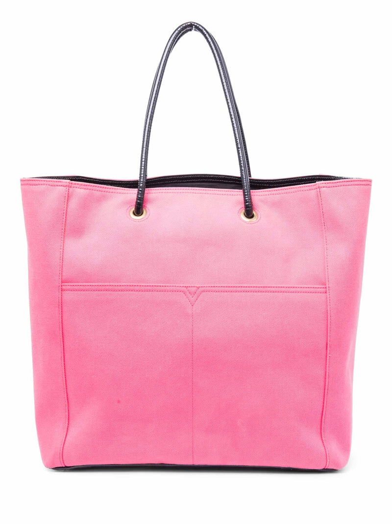 Yves Saint Lauren Logo Patent Leather Canvas Shopper Bag Pink-designer resale