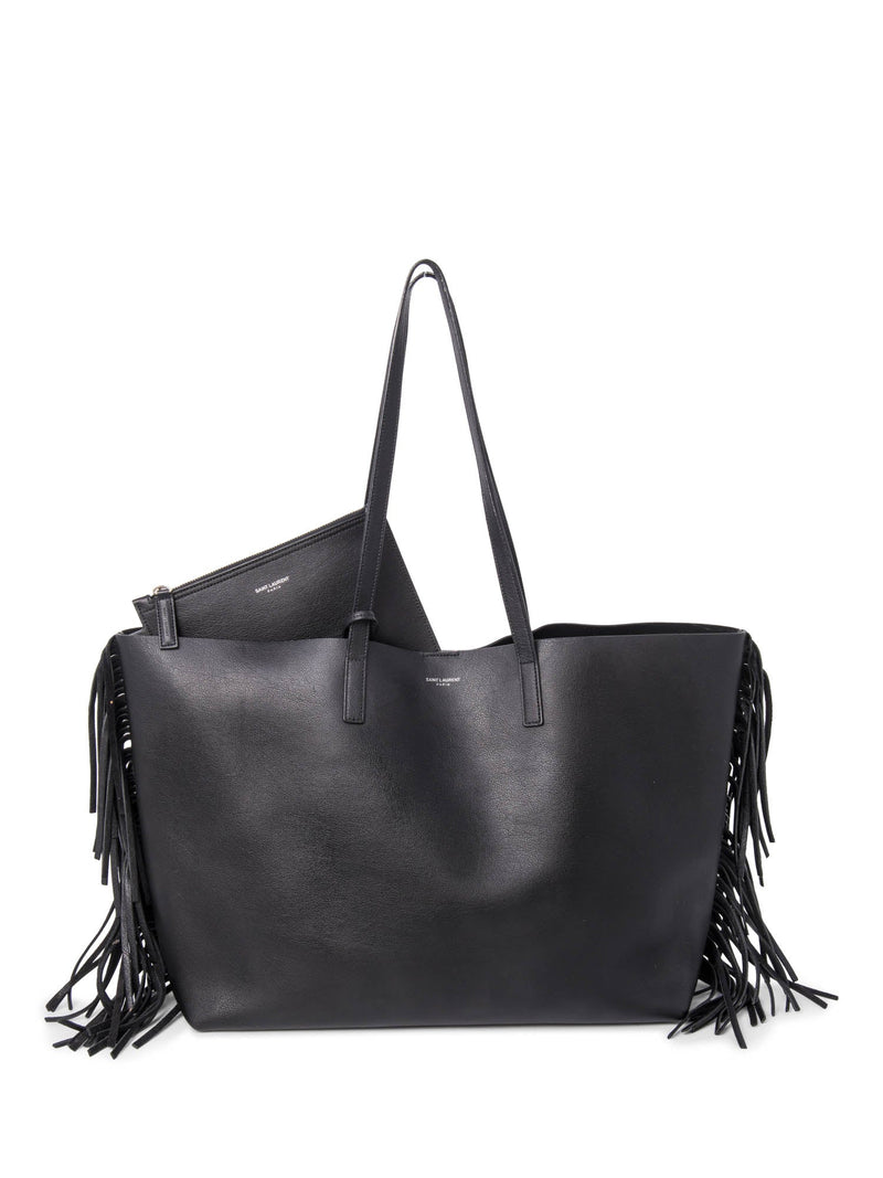 Yves Saint Laurent Leather East-West Fringe Tote Bag Black-designer resale