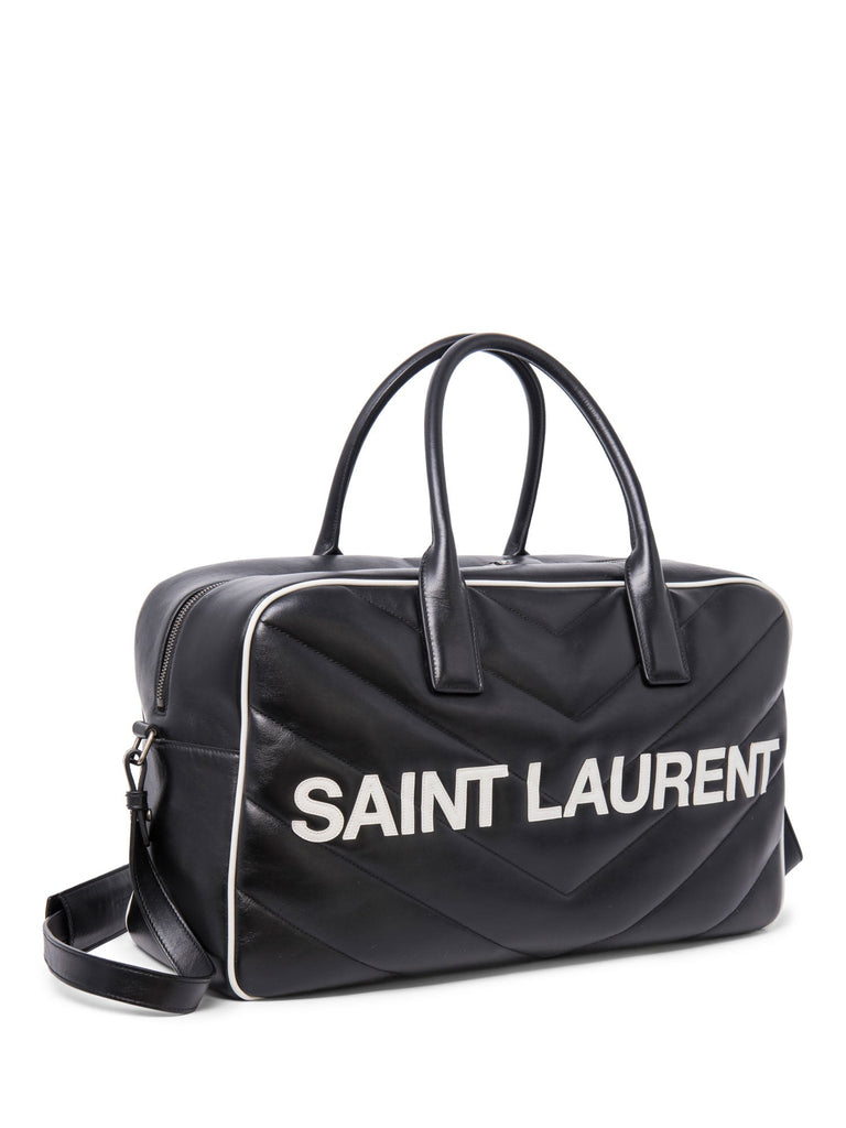 Yves Saint Laurent Logo Chevron Quilted Duffle Bag Black White-designer resale