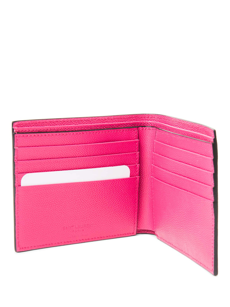 Yves Saint Laurent Logo Leather Bifold Wallet Pink-designer resale