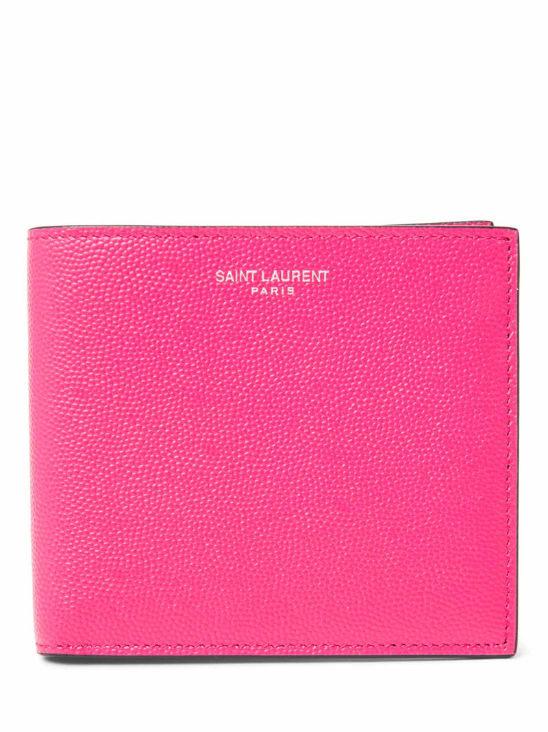 Yves Saint Laurent Logo Leather Bifold Wallet Pink-designer resale