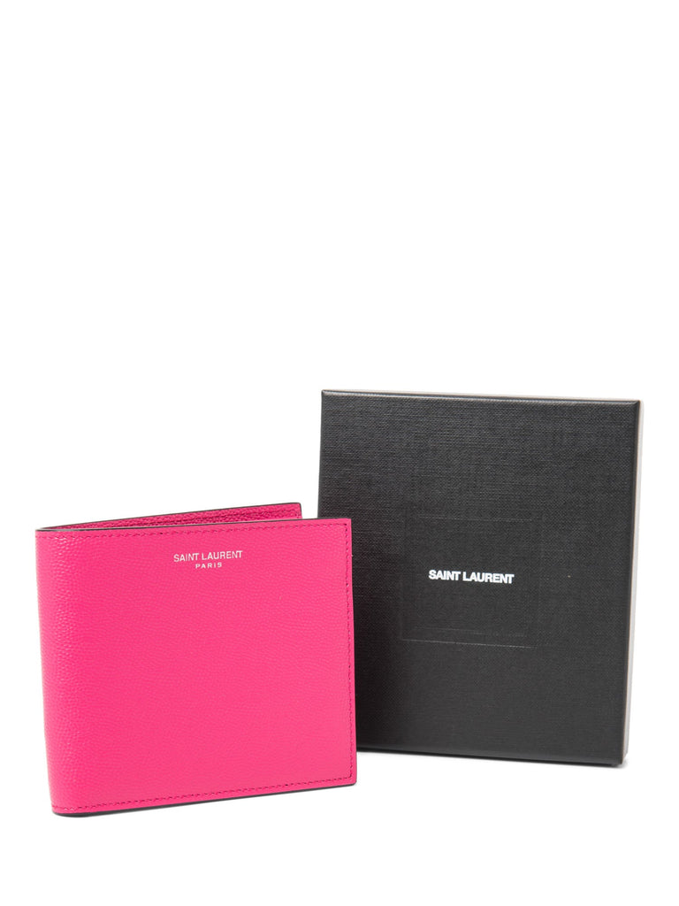 Yves Saint Laurent Logo Leather Bifold Wallet Pink-designer resale