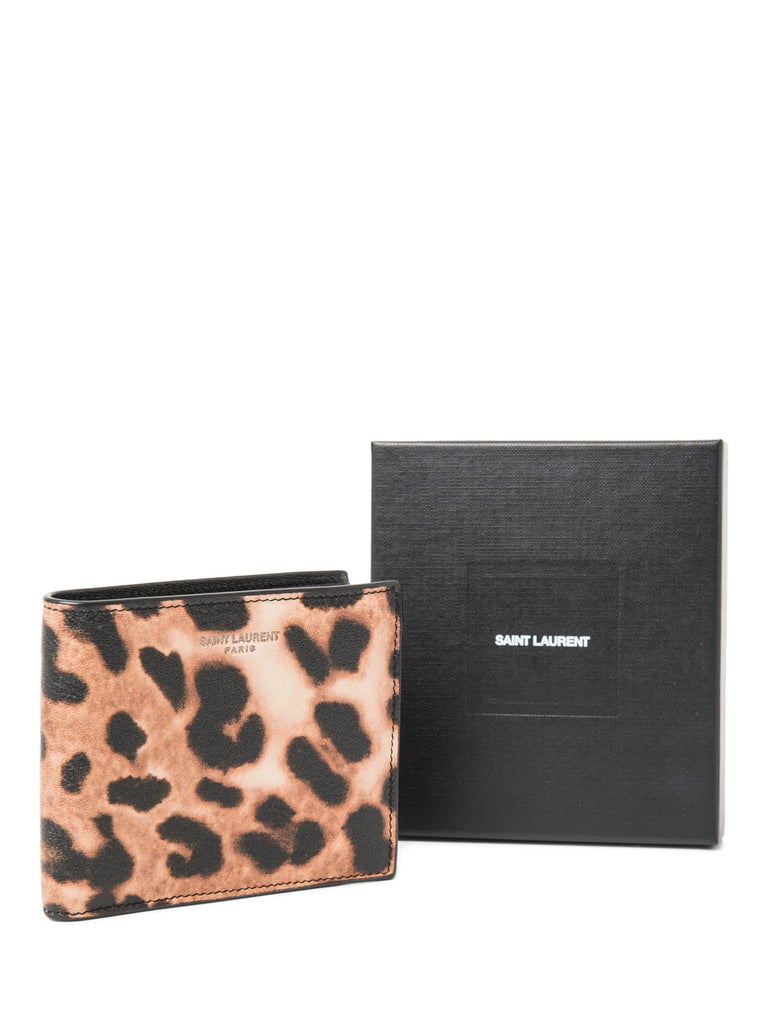 Yves Saint Laurent Logo Leopard Print Wallet Brown Black-designer resale