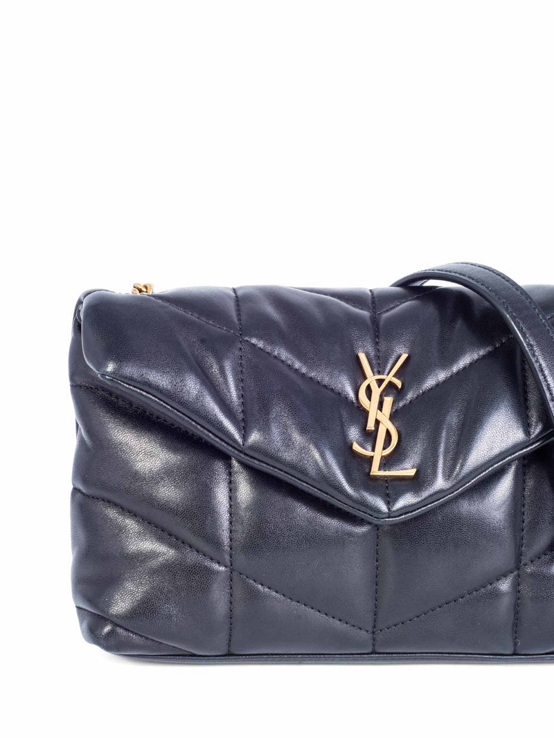 Yves Saint Laurent Logo Quilted Leather Puffer Bag Black-designer resale