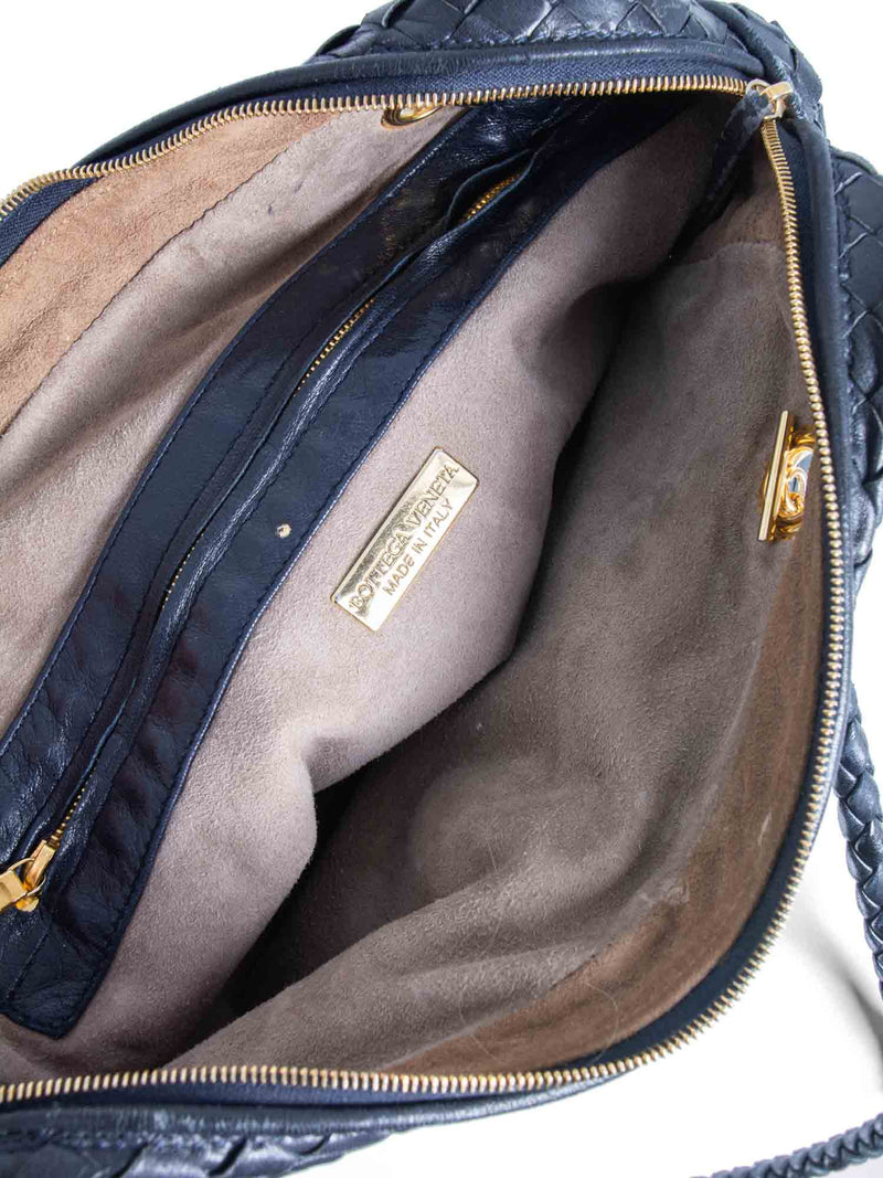 Bottega Veneta Intrecciato Leather Shoulder Bag Cobalt Silver