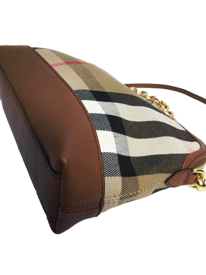 NEW Burberry Abingdon House Check Brown Leather Derby Crossbody Shoulder Bag