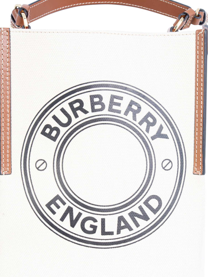 Burberry Leather Canvas Logo Bucket Bag Tan