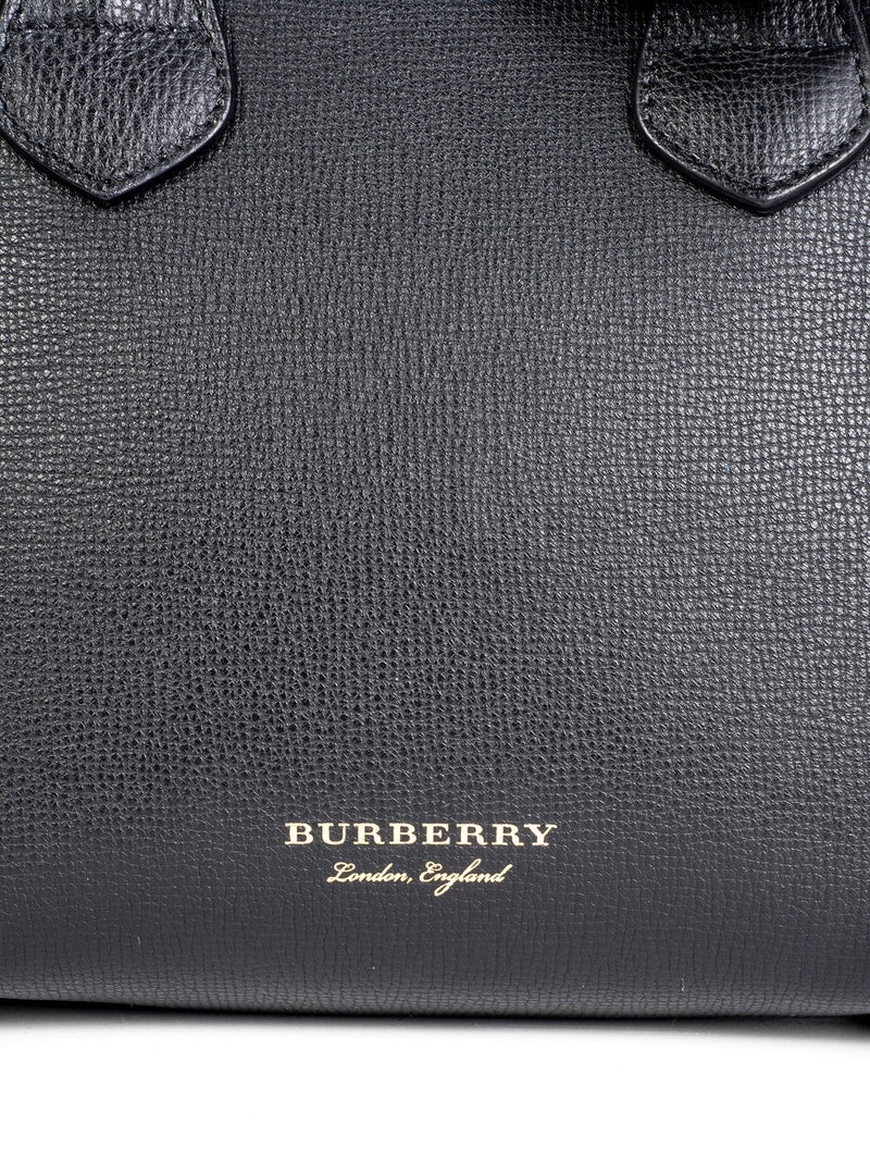 BURBERRY Derby Calfskin House Check Small Banner Tote Black 1271296