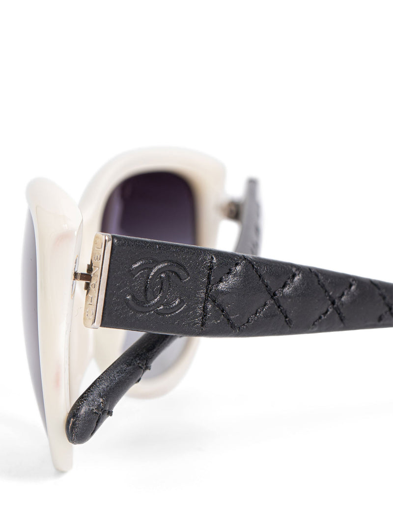 CHANEL CC Logo Leather Sunglasses Black White-designer resale