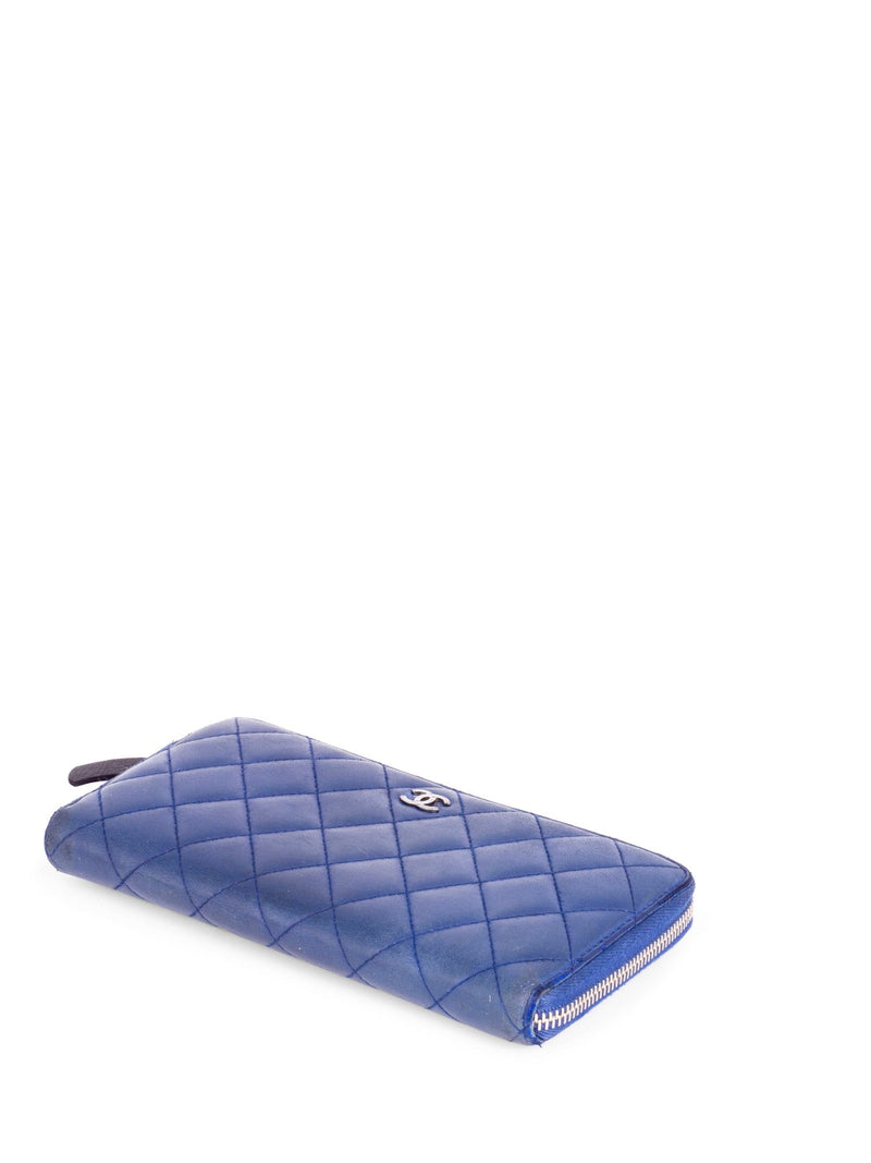CHANEL Caviar Quilted Small Zip Around Wallet Blue