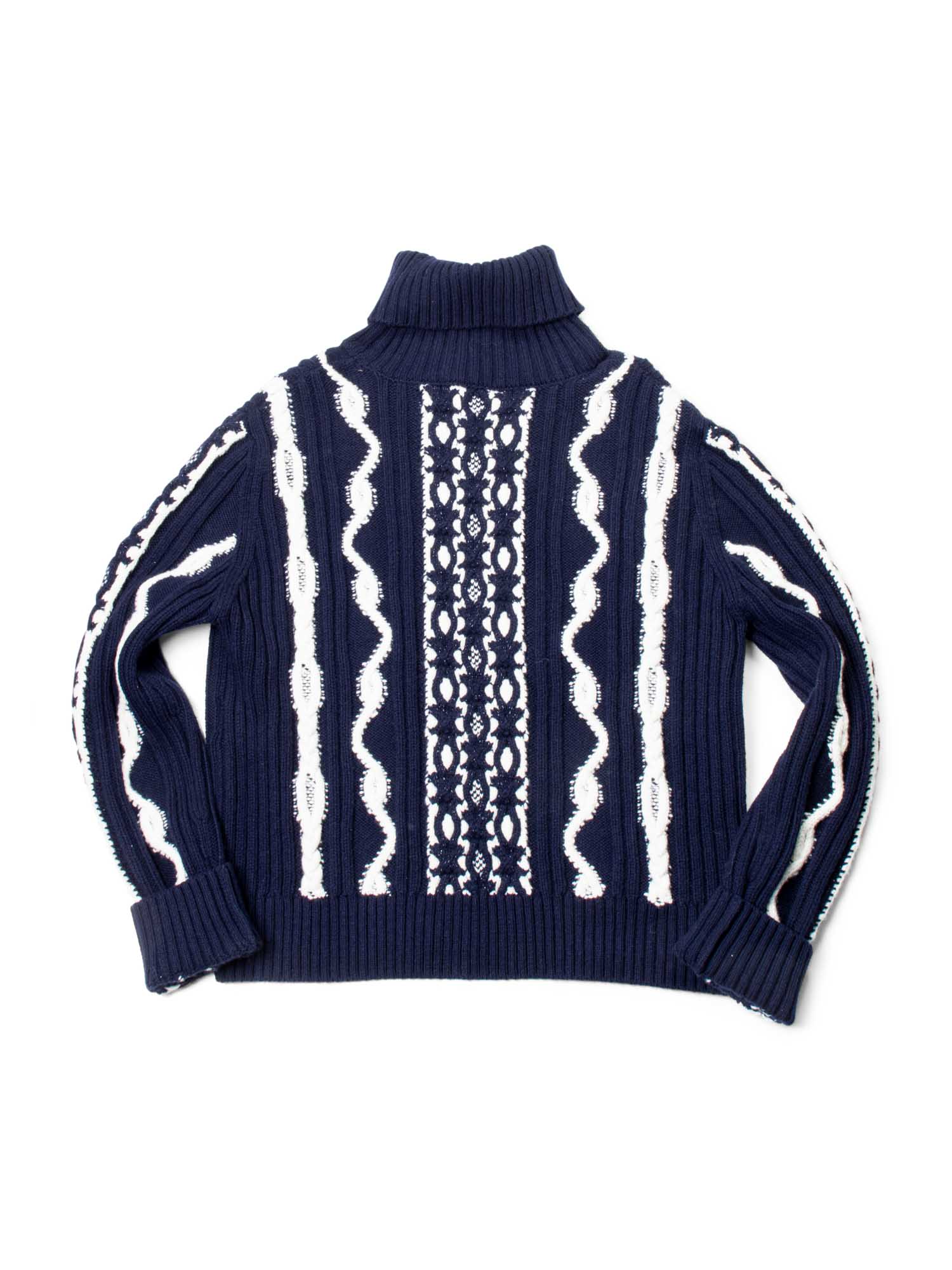 CHANEL Cable Knit Cashmere Sparkly Nautical Sweater Blue White