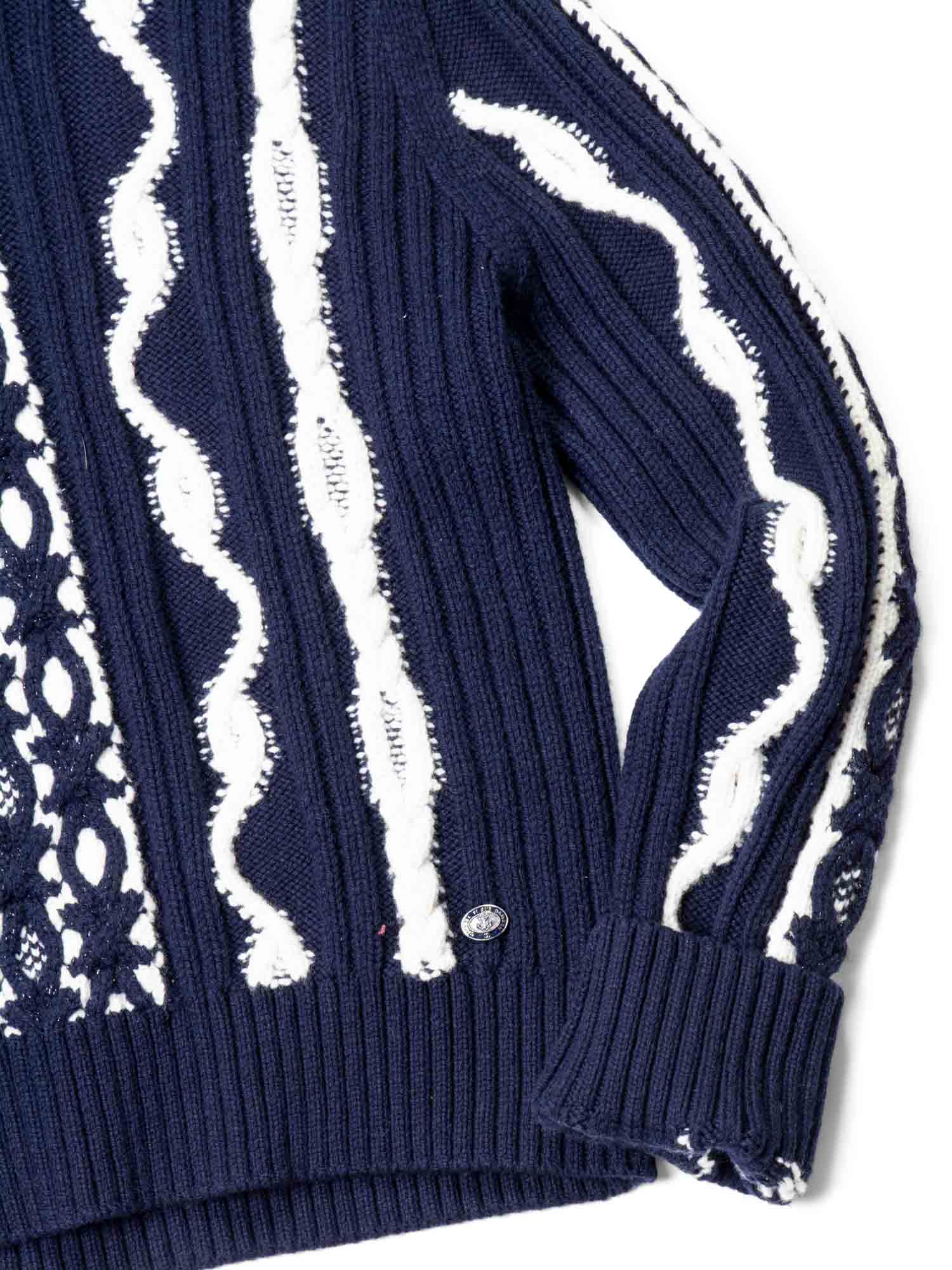 CHANEL Cable Knit Cashmere Sparkly Nautical Sweater Blue White