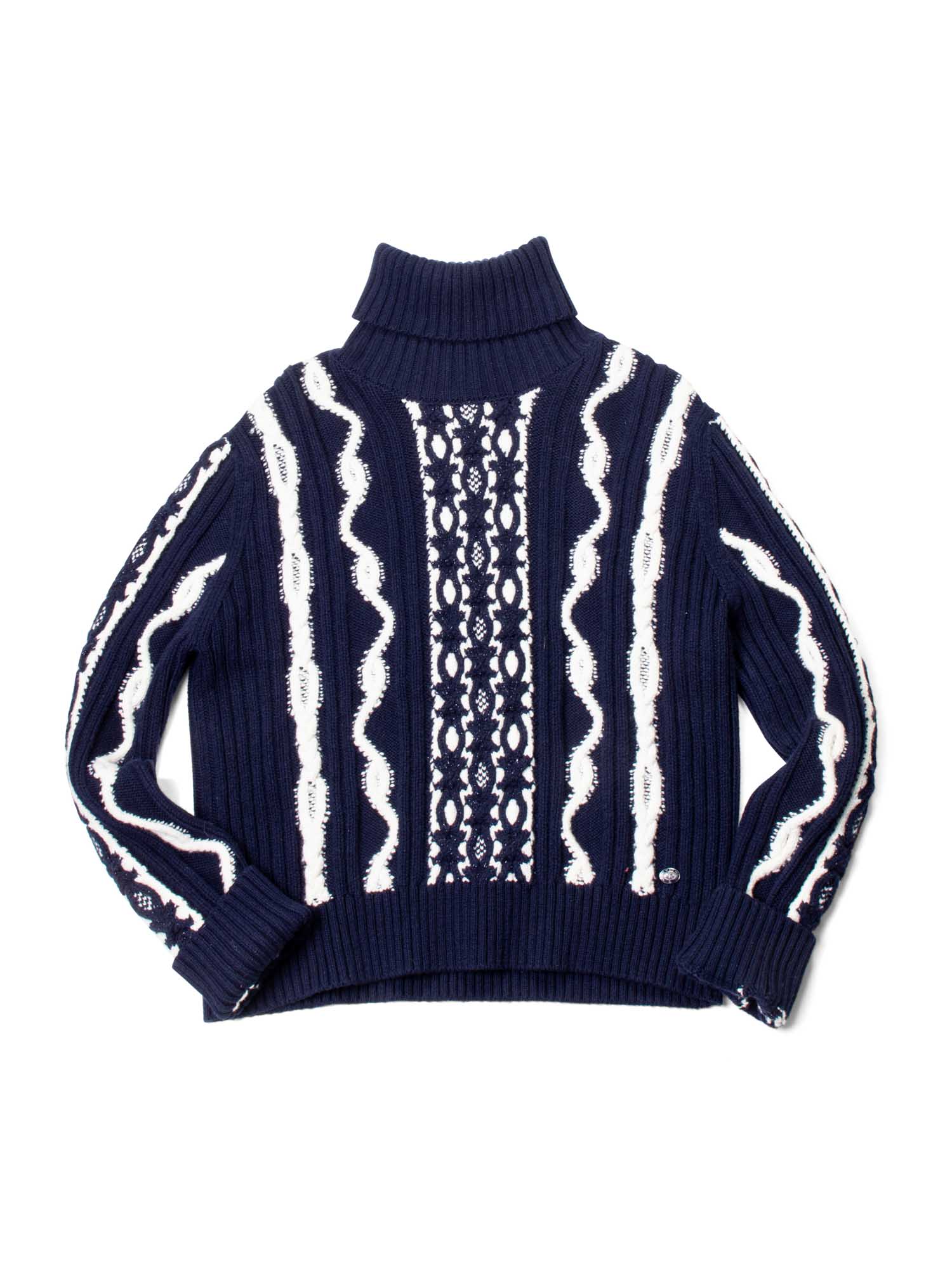 Kenya lancering råb op CHANEL Cable Knit Cashmere Sparkly Nautical Sweater Blue White