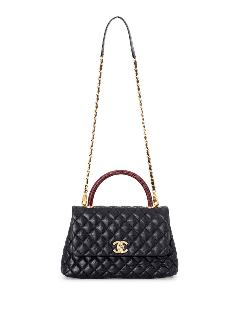 Chanel Black Quilted Caviar Leather Medium Coco Handle Bag