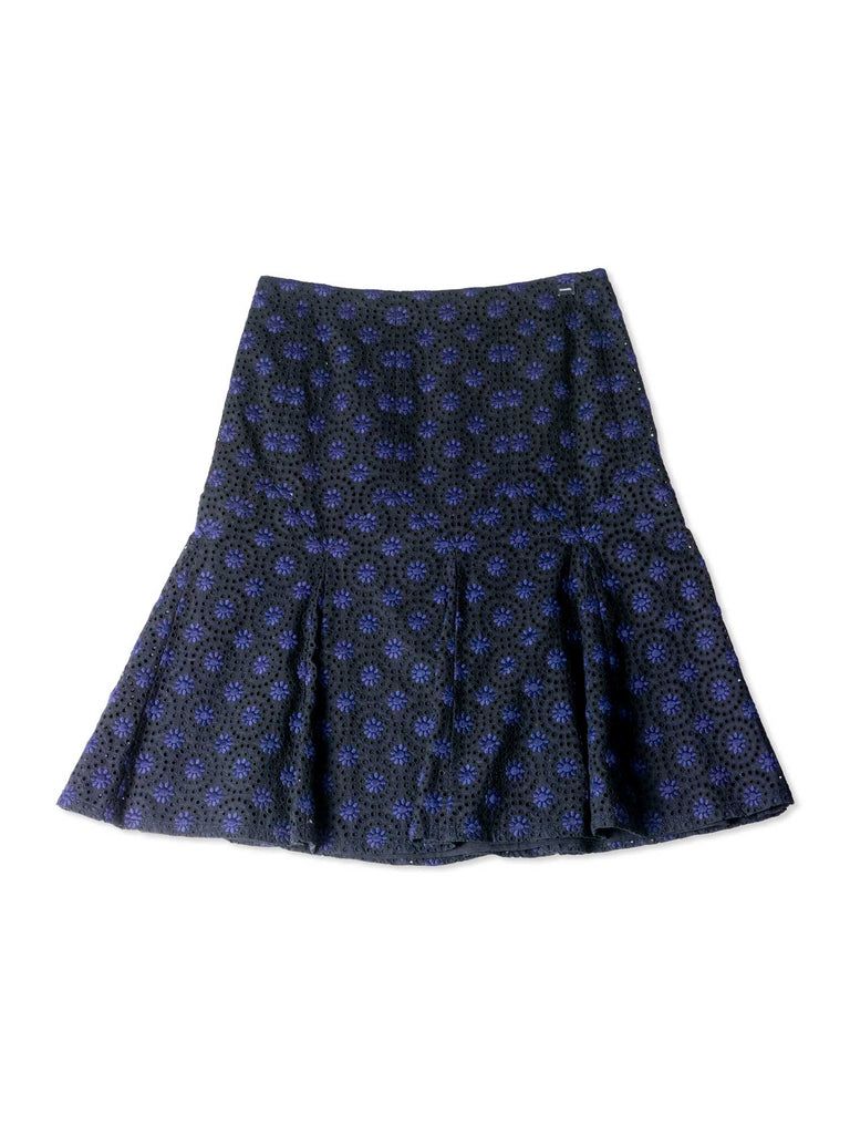 CHANEL Cotton Eyelet A-Line Skirt Black Blue-designer resale