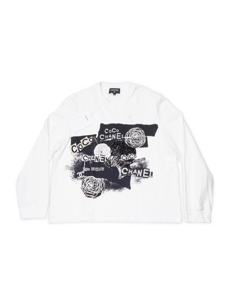Chanel Runway White Cotton Black 'CHANEL' Short Sleeve Button Collar Shirt  at 1stDibs