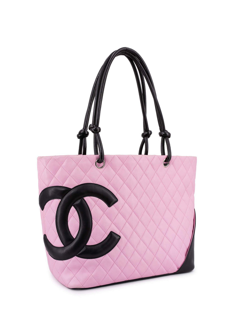 Chanel Calfskin Quilted Small Cambon Pink Black Tote