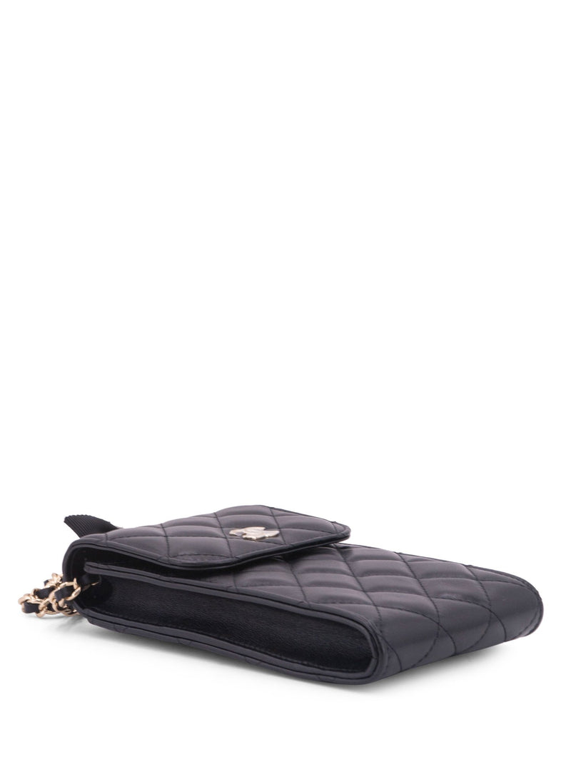 CHANEL Quilted Leather Camellia Phone Messenger Bag Black