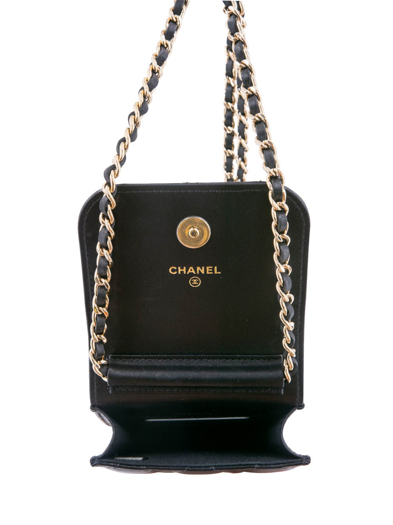 CHANEL Quilted Leather Camellia Phone Messenger Bag Black