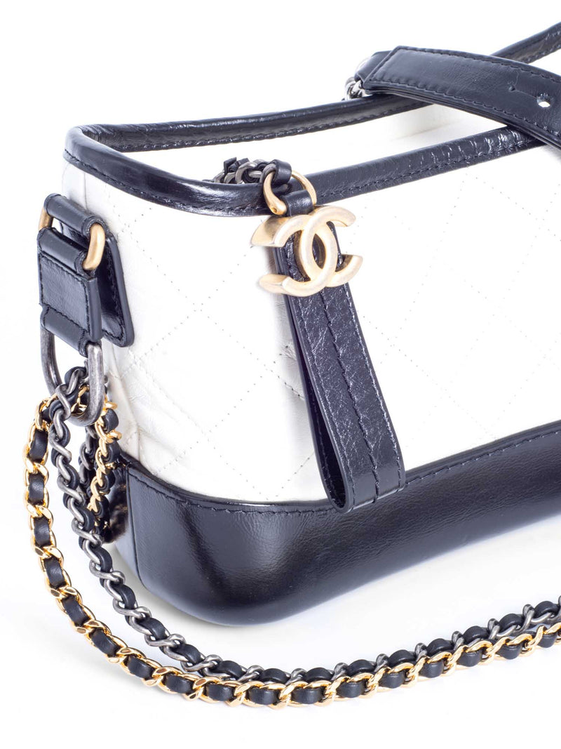 Chanel Black/White Quilted Aged Leather Medium Gabrielle Bag