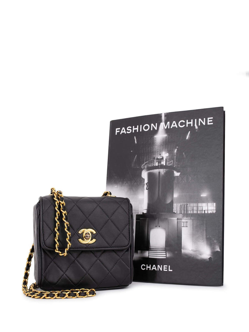 Preloved Chanel Vintage Black n Gold Classic Flap Mini Square