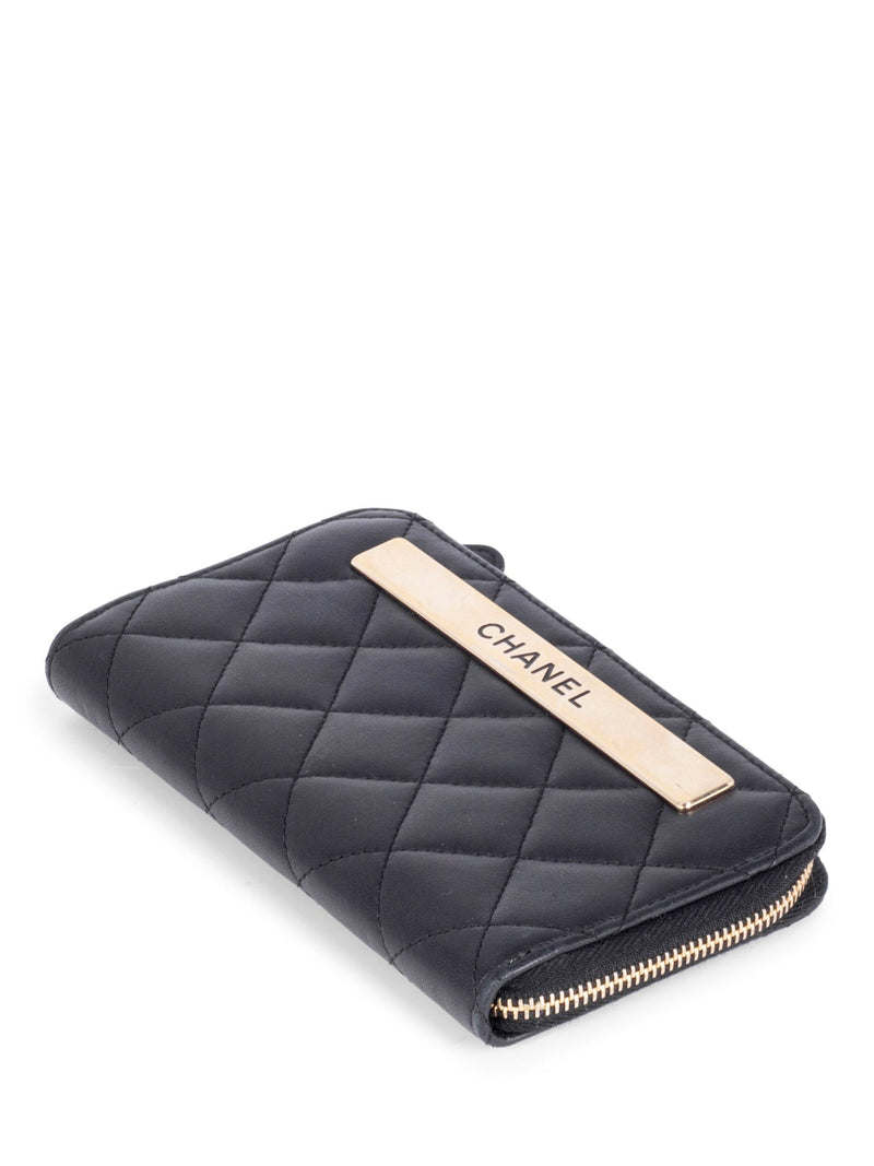 CHANEL Quilted Leather Trendy Plate Zip Around Wallet Black