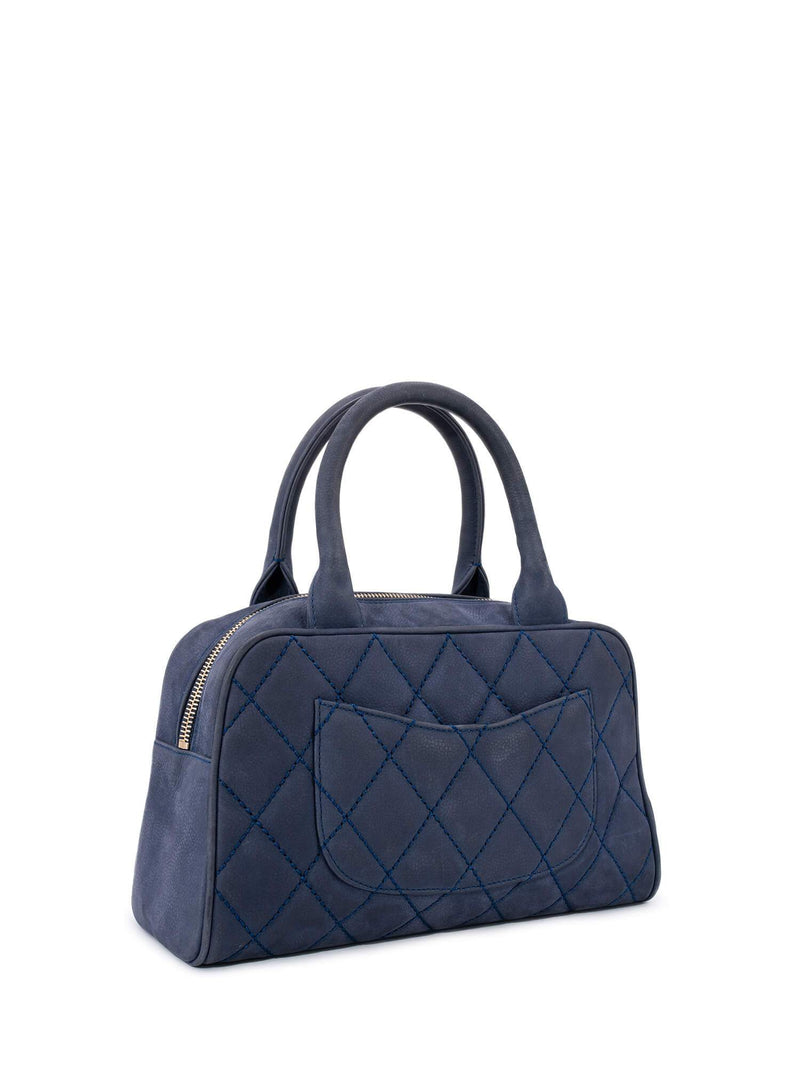 Chanel 2016 Grained Calfskin Quilted Casual Pocket Bowling Bag Blue