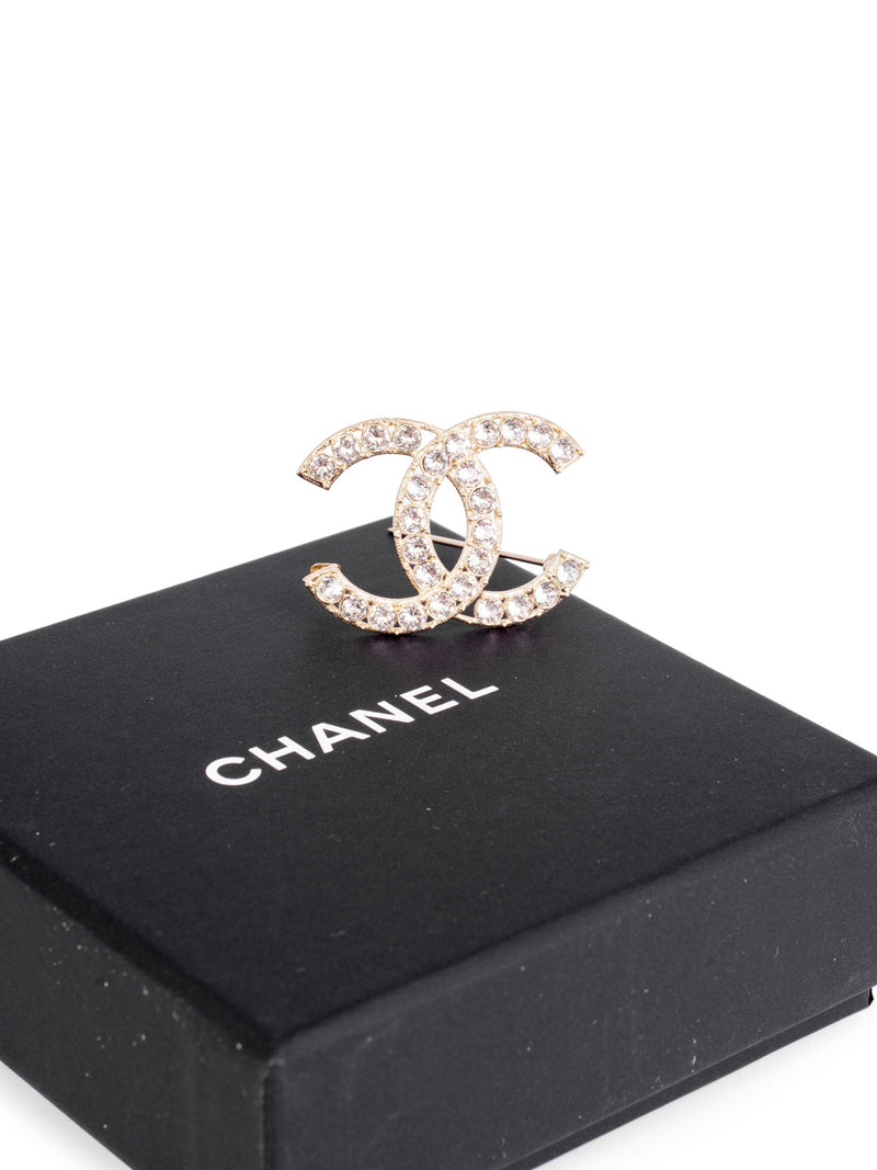 BRAND NEW CHANEL Crystal CC Coco Logo Brooch Pin AB9044 with Receipt