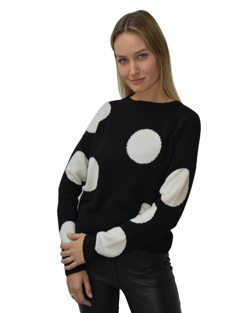 CODO Cashmere Polka Dot Sweater Black White-designer resale