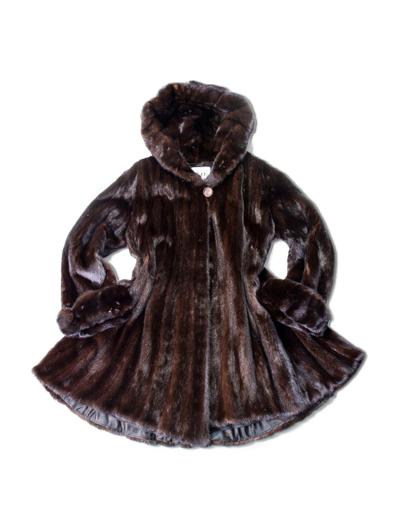 CODO Genuine Mink Fur Hooded Coat Brown-designer resale