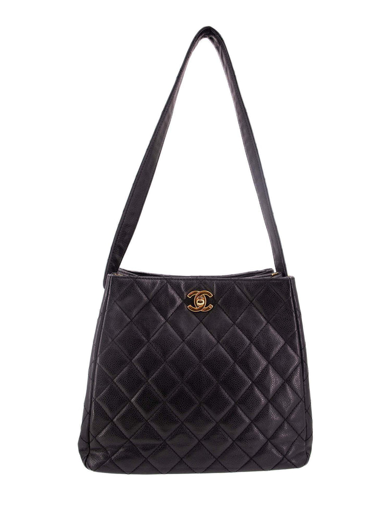 CHANEL Black Chevron Quilted Leather CC Turn-Lock Flap Shoulder